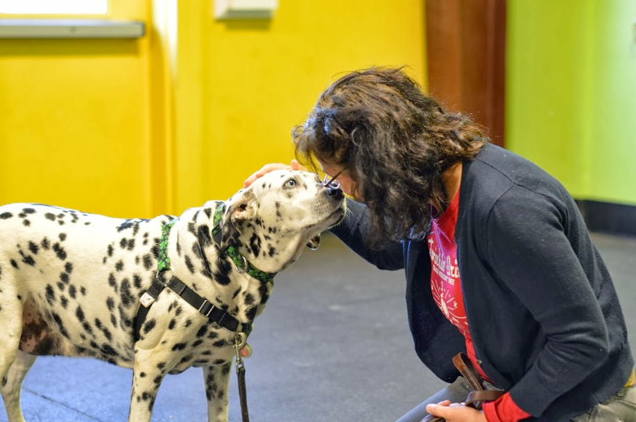 Amy Pierre with a Dalmatian dog